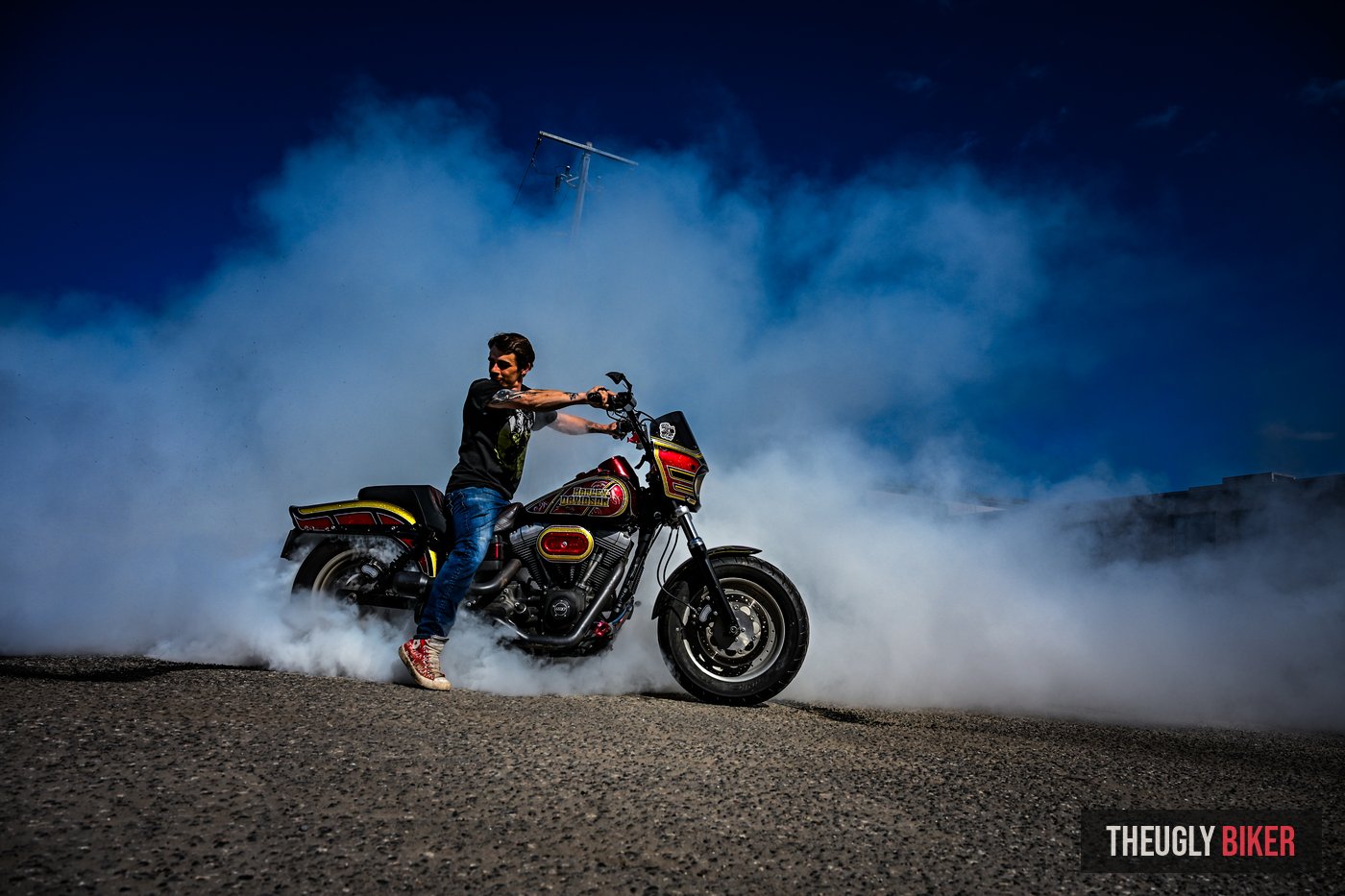 Harley-Davidson burnout with smoke